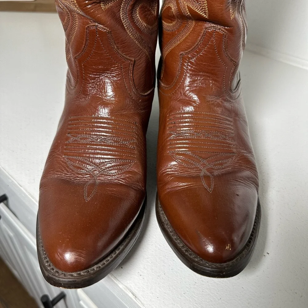 Dan Post Cowboy Boots Men’s 7.5D, Women 9 Vintage Brown Leather Western Classic - Picture 3 of 9